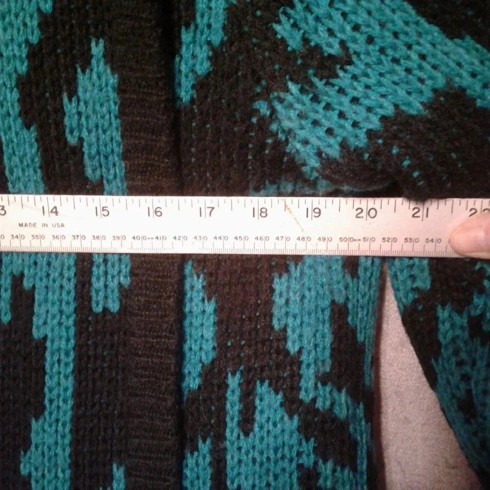 Women's Electric Blue with Black Jacquard Animal Pattern Sweater Size Small - Picture 5 of 6